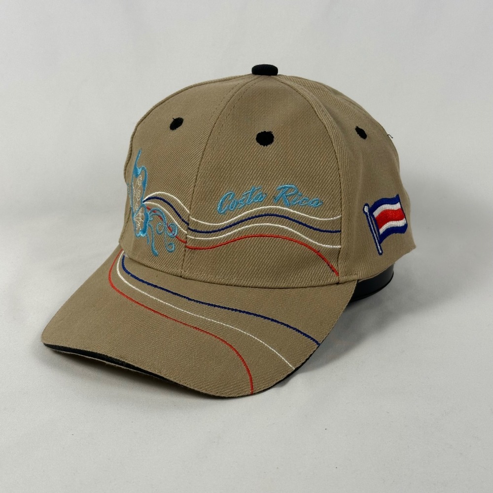Costa Rica Hat Men OS Tan Butterfly Flag Embroidered Souvenir Cap